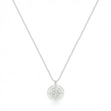 925 silver necklace - circle contour with compass and cardinal points placed within
