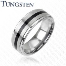 Tungsten ring in silver colour - black middle strip