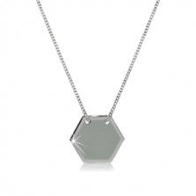 925 silver necklace - glossy hexagon plate with smooth finish