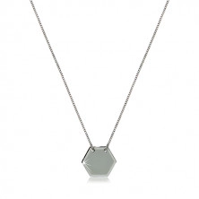 925 silver necklace - glossy hexagon plate with smooth finish