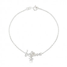 925 silver bracelet - glossy decorative inscription "believe" and zircon star