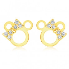 585 gold earrings - contour of mouse with zircon bow on its head