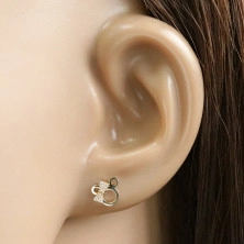 585 gold earrings - contour of mouse with zircon bow on its head