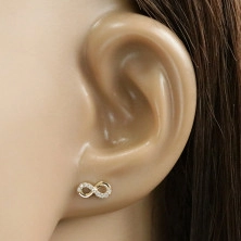 585 gold earrings - symbol of infinity inlaid with glittery tiny zircons