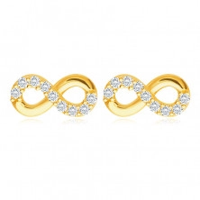 585 gold earrings - symbol of infinity inlaid with glittery tiny zircons