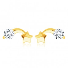 585 gold glossy earrings - comet with a round zircon of clear colour
