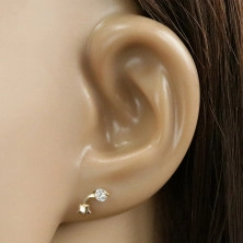 585 gold glossy earrings - comet with a round zircon of clear colour