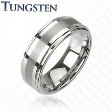 Tungsten ring in silver color with polished stripe