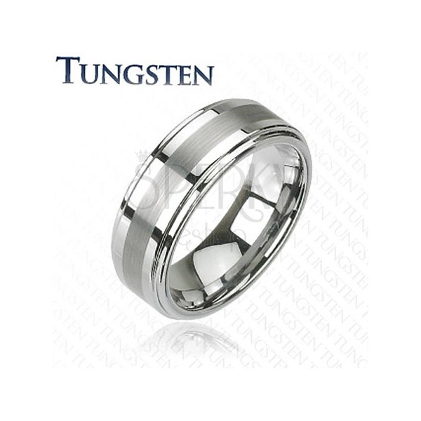 Tungsten ring in silver color with polished stripe