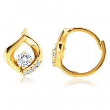 14K Gold earrings – clear zircon lined with a wavy teardrop