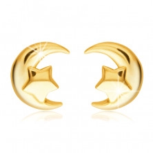 585 Golden stud earrings – crescent-shaped with a pentacle star