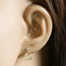 14K Yellow gold earrings – a half-moon with zircons and a star in the circle