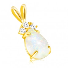 14K Yellow gold pendant – zircon with synthetic opal, clear zircons