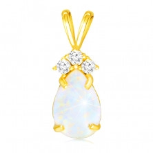 14K Yellow gold pendant – zircon with synthetic opal, clear zircons