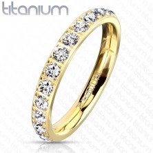 A Titanium ring in a golden shade – glittery clear zircons, 3 mm