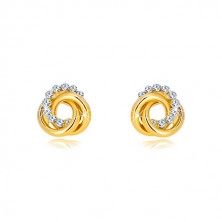 9K Gold earrings with zircons – three entwining rings