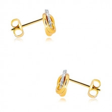 9K Gold earrings with zircons – three entwining rings