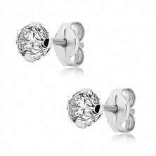 14K White gold earrings – a clear round zircon in a mount, 4 mm