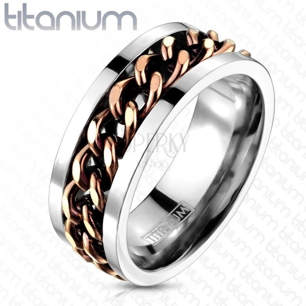 Titanium ring - chain in copper color
