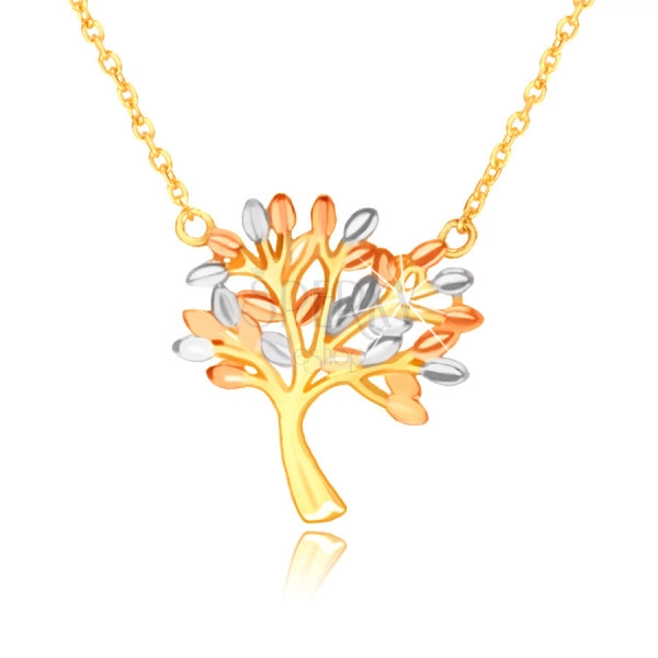 585 Combined gold necklace – branched tree of life with leaves