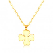 585 Yellow gold necklace – four-leaf clover with heart-shaped leaves, symbol of happiness