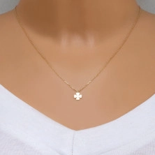 585 Yellow gold necklace – four-leaf clover with heart-shaped leaves, symbol of happiness
