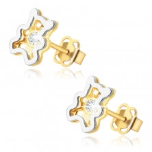 Children´s earrings in combined 585 gold – teddy with clear zircons in the centre