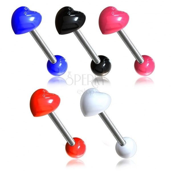 Tongue stainless steel and acrylic piercing - heart and bead 