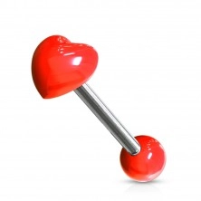 Tongue stainless steel and acrylic piercing - heart and bead 