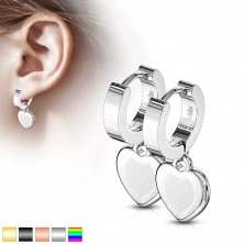 Round earrings made of steel – heart pendant, smooth finish