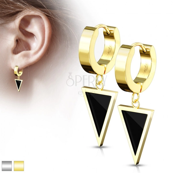 Round steel earrings – triangle with black glaze, smooth finish
