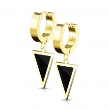 Round steel earrings – triangle with black glaze, smooth finish