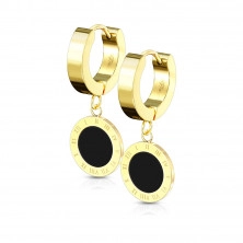 Round steel earrings – a circle with smooth black glaze, a line with Roman numerals