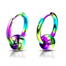 Round earrings made of stainless steel – adorned with a smooth glossy bead, hinged snap closure