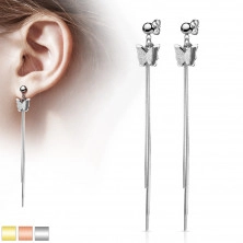 Steel earrings with butterfly – adorned with three smooth chains and a glossy bead