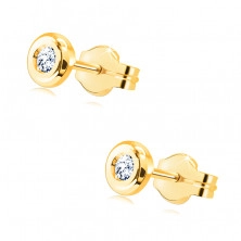 Earrings made of 14K yellow gold – clear round zircon, shiny and smooth surface