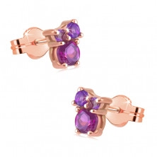 Earrings in 9K rose gold – stones in different sizes, studs