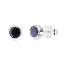 Earrings made of 14K white gold – round black sapphire, studs