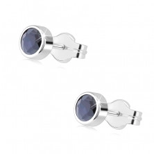 Earrings made of 14K white gold – round black sapphire, studs