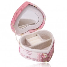 Fabric jewellery box – heart-shaped, floral pattern, decorative bow