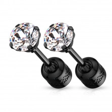 Double-sided 316L steel earrings – glittery round zircon, labret studs