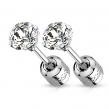 Double-sided 316L steel earrings – glittery round zircon, labret studs
