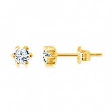 Earrings made of 14K yellow gold – glittery round zircon, outlined with glossy prongs