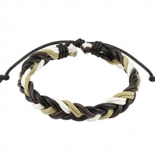Adjustable string bracelet – a braid in colours: white, black, green, dark-brown