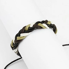 Adjustable string bracelet – a braid in colours: white, black, green, dark-brown