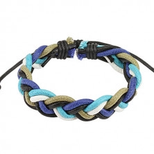 Adjustable string bracelet – a braid in colours white, turquoise, green, blue and black
