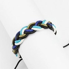 Adjustable string bracelet – a braid in colours white, turquoise, green, blue and black
