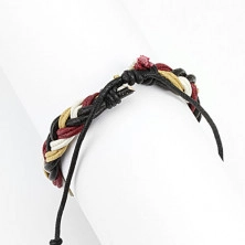 Adjustable string bracelet – a braid in colours butter, light-brown, burgundy, black
