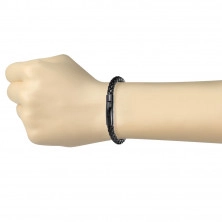 Black leather bracelet with a braided pattern – steel fastening in a black coloured shade