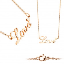 Necklace made of steel – writing “Love”, round links, smooth finish, lobster claw closure